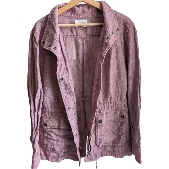 Nordstrom CASLON 100% LINEN Cinch Waist Utility Summer Jacket Size Xl - Picture 11 of 13